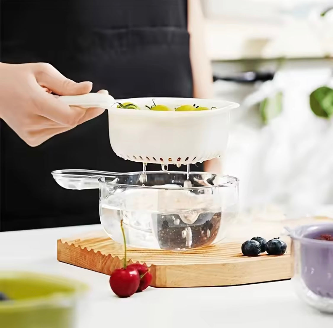 Fruit And Vegetable Drain Basket for Kitchen, 2 In 1 Cute Duck Basket With Handle,