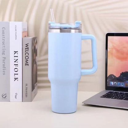Steel Tumbler Cup with Straw and Handle