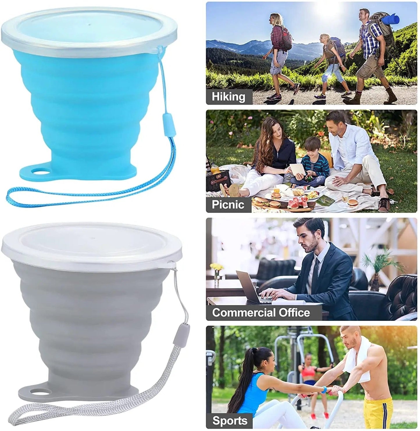 Silcone Foldable Travel Cup Glass with Lid