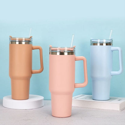 Steel Tumbler Cup with Straw and Handle