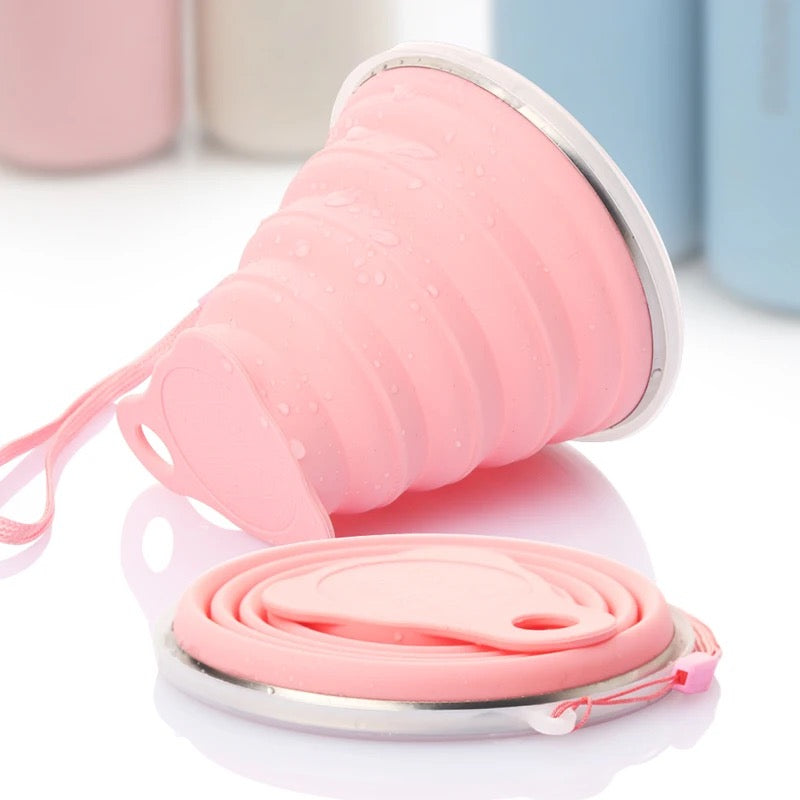 Silcone Foldable Travel Cup Glass with Lid