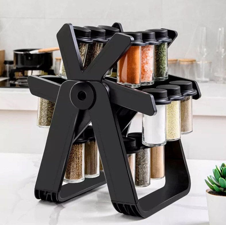 18 Pcs Spice Jar Set, 360° Rotatable Glass Seasoning Rack