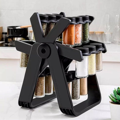 18 Pcs Spice Jar Set, 360° Rotatable Glass Seasoning Rack