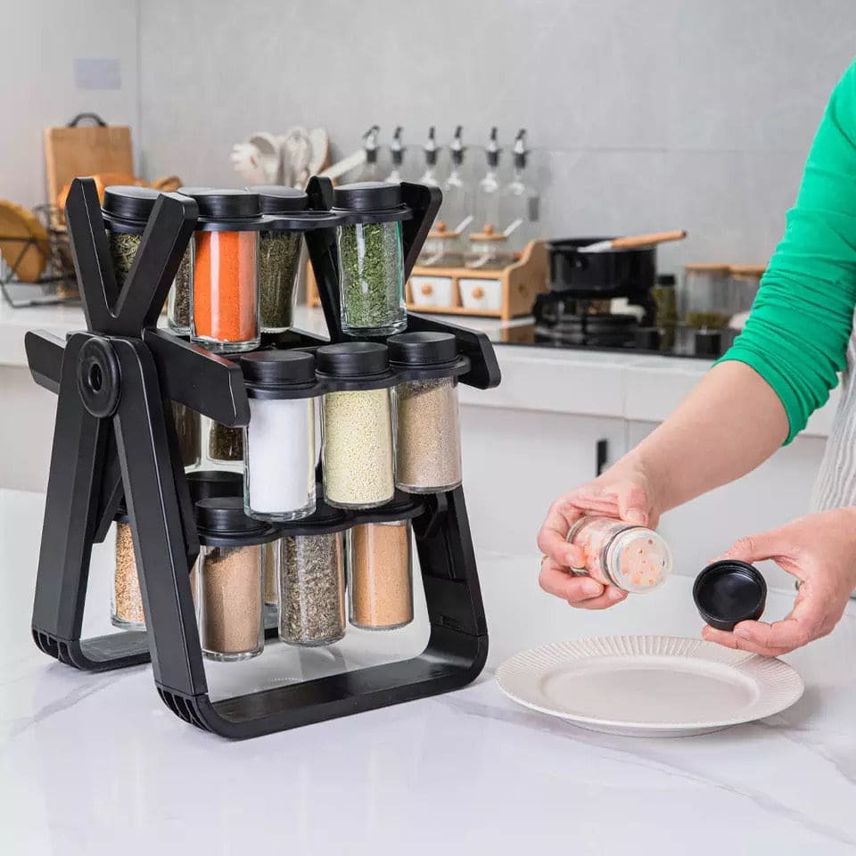 18 Pcs Spice Jar Set, 360° Rotatable Glass Seasoning Rack