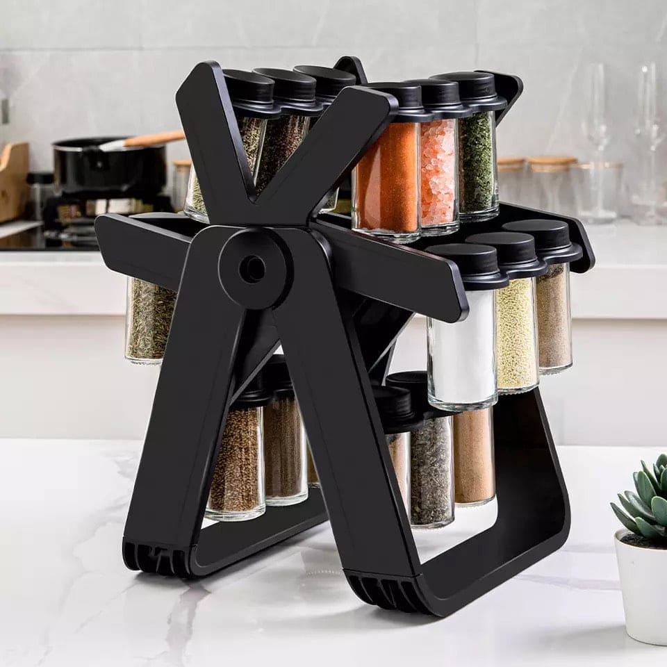 18 Pcs Spice Jar Set, 360° Rotatable Glass Seasoning Rack