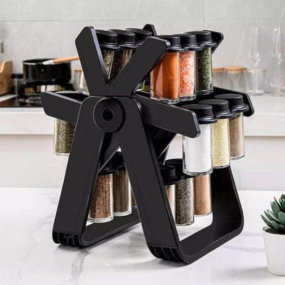 18 Pcs Spice Jar Set, 360° Rotatable Glass Seasoning Rack